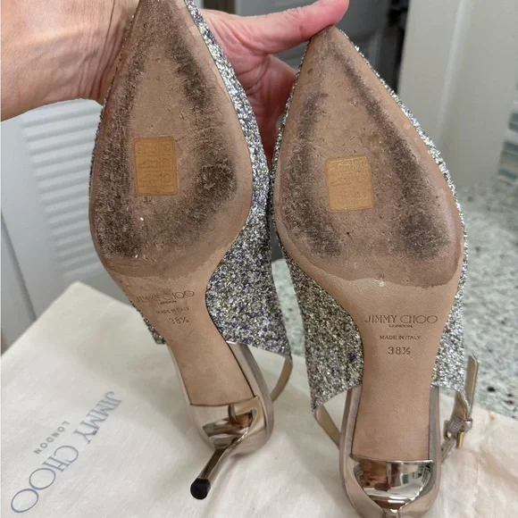 Jimmy Choo Glitter Heels in Silver - Picture 3 of 4
